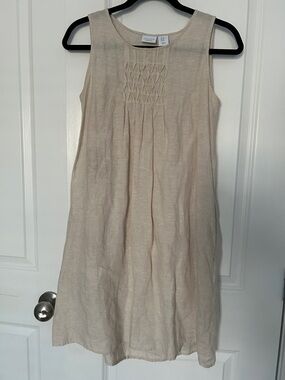 100% Linen Lagenlook beige sleeveless dress
